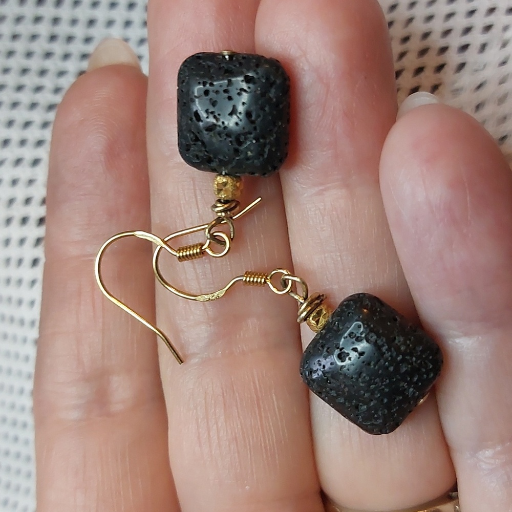 925 Gold Plated and Lava Stone Earrings